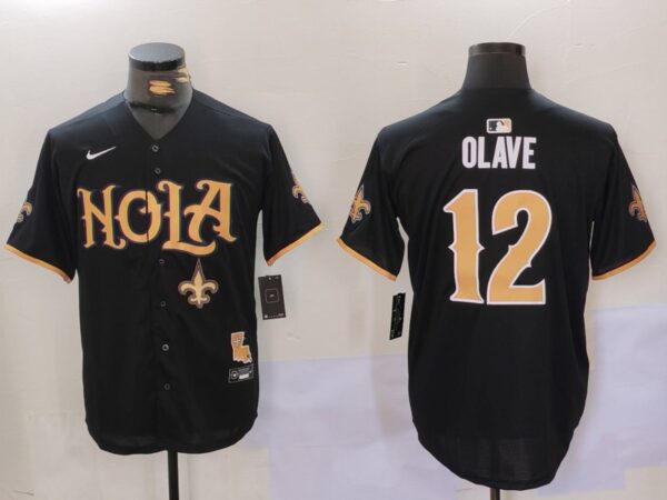 Men's New Orleans Saints #12 Chris Olave Black Cool Base Stitched Baseball Jerseys