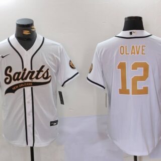 Men's New Orleans Saints #12 Chris Olave White Cool Base Stitched Baseball Jersey