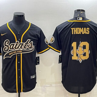 Men's New Orleans Saints #13 Michael Thomas Black Team Big Logo With Patch Cool Base Stitched Baseball Jersey