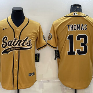 Men's New Orleans Saints #13 Michael Thomas Gold With Patch Cool Base Stitched Baseball Jersey
