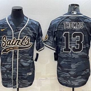 Men's New Orleans Saints #13 Michael Thomas Grey Camo With Patch Cool Base Stitched Baseball Jerse