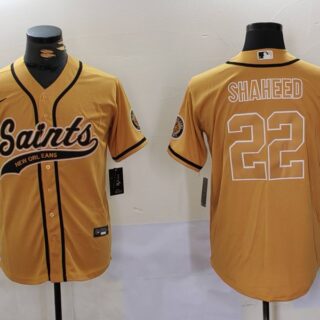 Men's New Orleans Saints #22 Rashid Shaheed Gold Cool Base Stitched Baseball Jersey