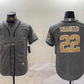 Men's New Orleans Saints #22 Rashid Shaheed Grey With Patch Cool Base Stitched Baseball Jersey