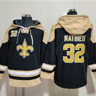 Men's New Orleans Saints #32 Tyrann Mathieu Black Ageless Must-Have Lace-Up Pullover Hoodie