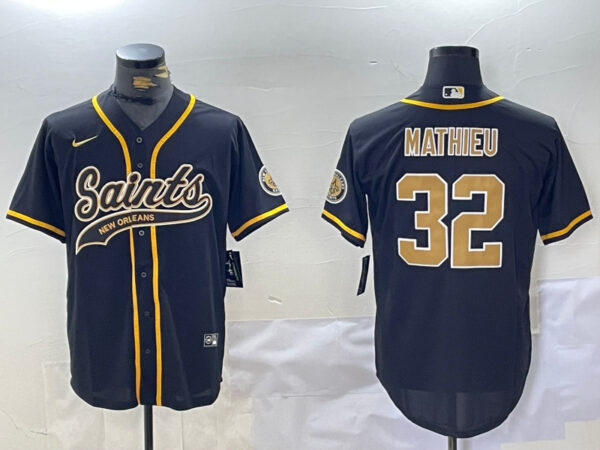 Men's New Orleans Saints #32 Tyrann Mathieu Black Cool Base Stitched Baseball Jerseys