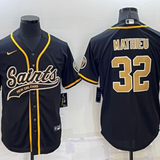 Men's New Orleans Saints #32 Tyrann Mathieu Black Stitched MLB Cool Base Nike Baseball Jersey