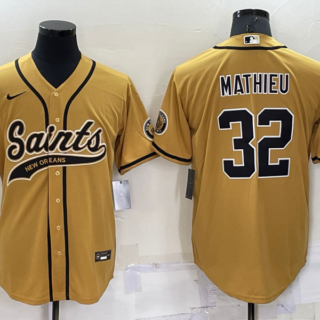 Men's New Orleans Saints #32 Tyrann Mathieu Gold Cool Base Stitched Baseball Jersey
