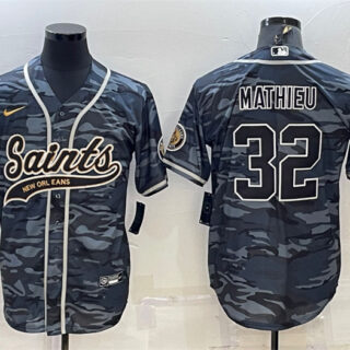 Men's New Orleans Saints #32 Tyrann Mathieu Grey Camo With Patch Cool Base Stitched Baseball Jerse