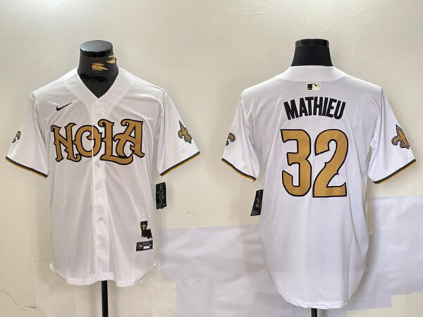 Men's New Orleans Saints #32 Tyrann Mathieu White Cool Base Stitched Baseball Jerseys