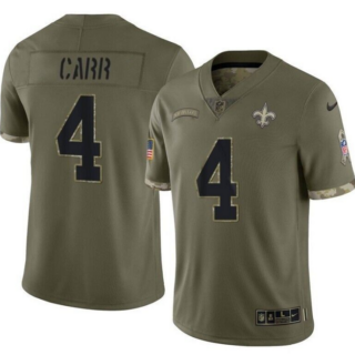 Men's New Orleans Saints #4 Derek Carr Olive Salute To Service Limited Stitched Jersey