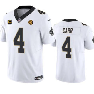 Men's New Orleans Saints #4 Derek Carr White 2023 F.U.S.E. With 4-Star C Patch And John Madden Patch Vapor Limited Stitched Football Jersey