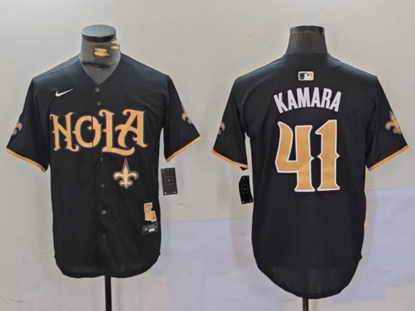 Men's New Orleans Saints #41 Alvin Kamara Black Cool Base Stitched Baseball Jerseys