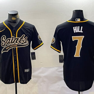 Men's New Orleans Saints #7 Taysom Hill Black With Patch Cool Base Stitched Baseball Jersey