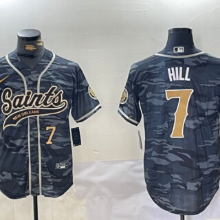 Men's New Orleans Saints #7 Taysom Hill Grey Camo With Patch Cool Base Stitched Baseball Jerseys