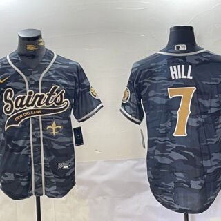 Men's New Orleans Saints #7 Taysom Hill Grey Camo With Patch Cool Base Stitched Baseball Jerseys