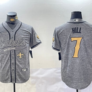 Men's New Orleans Saints #7 Taysom Hill Grey With Patch Cool Base Stitched Baseball Jerseys