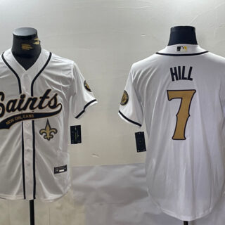 Men's New Orleans Saints #7 Taysom Hill White With Patch Cool Base Stitched Baseball Jerseys