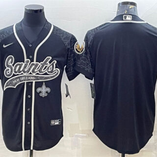 Men's New Orleans Saints Blank Black Reflective With Patch Cool Base Stitched Baseball Jersey