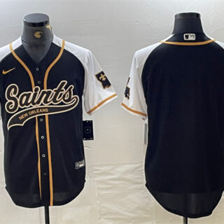 Men's New Orleans Saints Blank Black White 1987 Legacy Cool Base Stitched Baseball Jersey