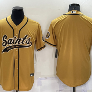 Men's New Orleans Saints Blank Gold Cool Base Stitched Baseball Jersey