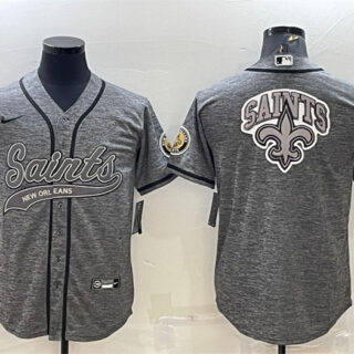 Men's New Orleans Saints Grey Team Big Logo With Patch Cool Base Stitched Baseball Jersey