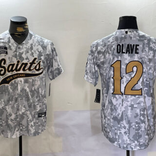 Men's New Orleans Saints Team #12 Chris Olave 2024 Arctic Camo Salute To Service Stitched Baseball Jersey