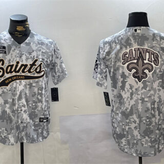 Men's New Orleans Saints Team Big Logo 2024 Arctic Camo Salute To Service Stitched Baseball Jersey