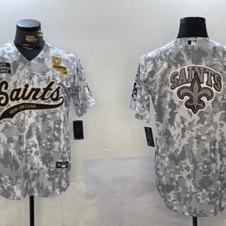 Men's New Orleans Saints Team Big Logo 2024 Arctic Camo Salute To Service Stitched Baseball Jerseys