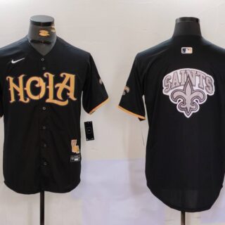 Men's New Orleans Saints Team Big Logo Black Cool Base Stitched Baseball Jersey