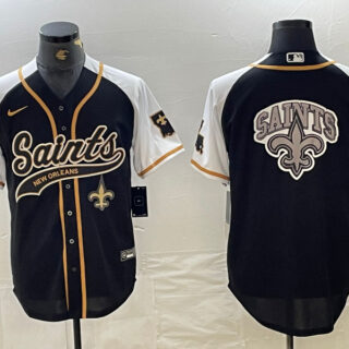 Men's New Orleans Saints Team Big Logo Black White 1987 Legacy Cool Base Stitched Baseball Jerseys