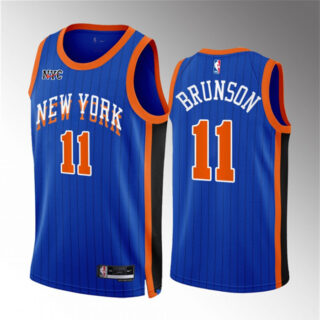 Men's New Yok Knicks #11 Jalen Brunson Blue 2023 24 City Edition Stitched Basketball Jersey