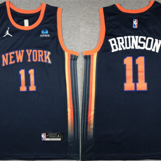 Men's New Yok Knicks #11 Jalen Brunson Navy 2023 Statement Edition Stitched Basketball Jersey