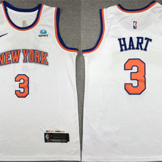 Men's New Yok Knicks #3 Josh Hart White Stitched Basketball Jersey