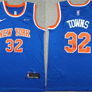Men's New Yok Knicks #32 Karl-Anthony Towns Blue Icon Edition Edition Stitched Basketball Jersey