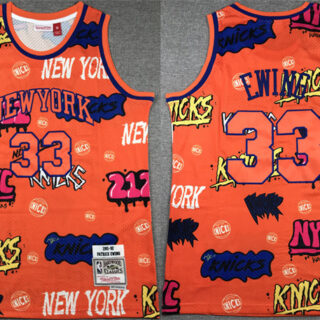 Men's New Yok Knicks #33 Patrick Ewing Orange 1991-92 Throwback Stitched Jersey