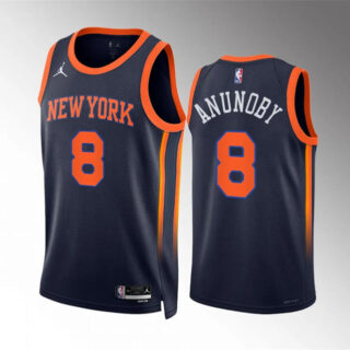 Men's New Yok Knicks #8 OG Anunoby Navy Statement Edition Stitched Basketball Jersey