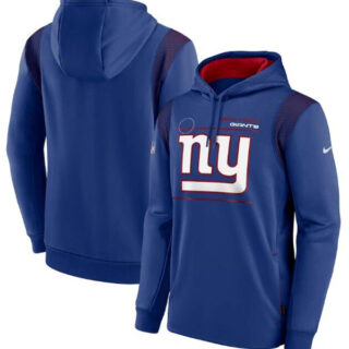 Men's New York Giants 2021 Royal Sideline Logo Performance Pullover Hoodie