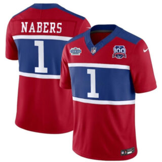 Men's New York Giants #1 Malik Nabers Red 2024 F.U.S.E. With Draft Patch Alternate 100TH Season Patch Vapor Untouchable Limited Stitched Jersey