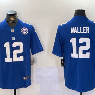 Men's New York Giants #12 Darren Waller Blue With 100TH Season Patch Vapor Untouchable Limited Stitched Jerseys