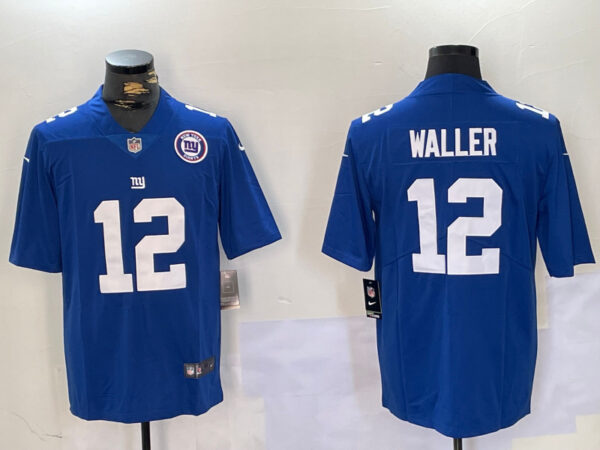 Men's New York Giants #12 Darren Waller Blue With 100TH Season Patch Vapor Untouchable Limited Stitched Jerseys