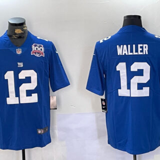 Men's New York Giants #12 Darren Waller Blue With 100TH Season Patch Vapor Untouchable Limited Stitched Jersey