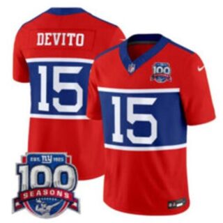 Men's New York Giants #15 Tommy DeVito Century Red F.U.S.E. 100TH Season Commemorative Patch Limited Stitched Football Jersey