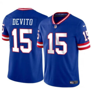 Men's New York Giants #15 Tommy DeVito Royal Throwback Limited Stitched Jersey