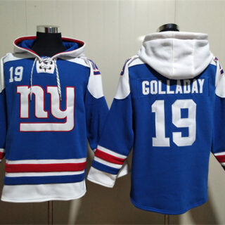 Men's New York Giants #19 Kenny Golladay Blue Lace-Up Pullover Hoodie