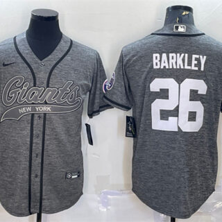 Men's New York Giants #26 Saquon Barkley Grey With Patch Cool Base Stitched Baseball Jersey