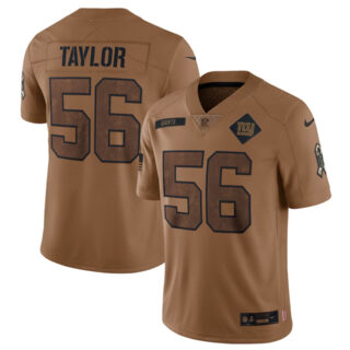 Men's New York Giants #56 Lawrence Taylor 2023 Brown Salute To Service Vapor Untouchable Limited Stitched Jersey