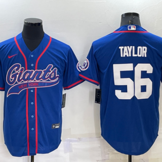 Men's New York Giants #56 Lawrence Taylor Blue Cool Base Stitched Baseball Jersey