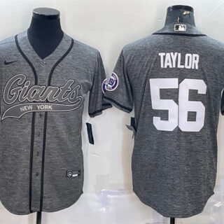 Men's New York Giants #56 Lawrence Taylor Grey With Patch Cool Base Stitched Baseball Jersey