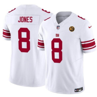 Men's New York Giants #8 Daniel Jones White 2023 F.U.S.E. With John Madden Patch Vapor Limited Stitched Football Jersey