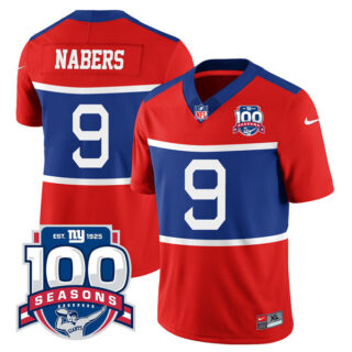 New York Giants #9 Malik Nabers Century Red 2024 Draft 100TH Season Commemorative Patch Limited Jersey